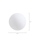 Front view of an opaque white glass globe, showing a diameter of 4.7 inches.
