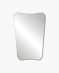 Organic-shaped wall mirror with softly curved edges and a thin brass frame on a white background.