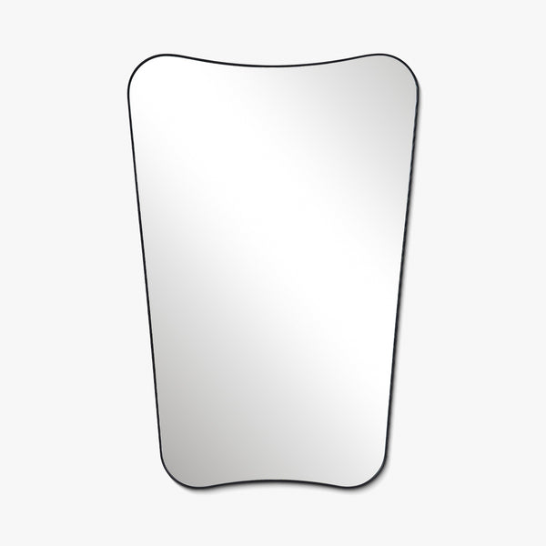 Butterfly-shaped wall mirror with an irregular silhouette and a slim black frame, shown against a white background.