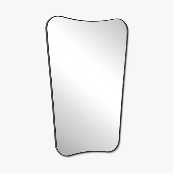 Butterfly-shaped wall mirror with an irregular silhouette and a slim black frame, shown on a white background.