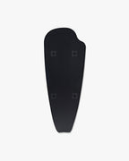 Back view of a frameless elongated wall mirror with an organic pebble-inspired shape, showing wall mounting hardware on a white background.