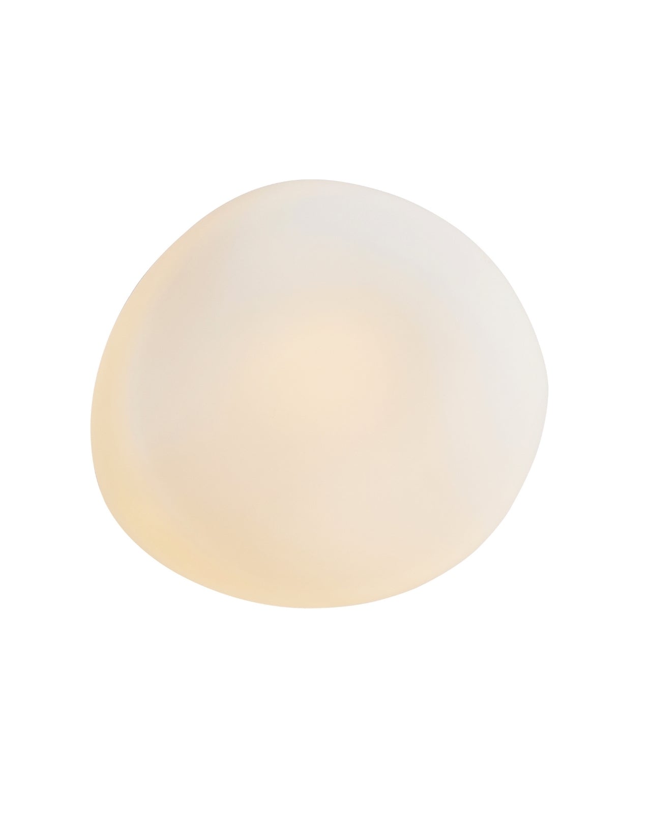 Brass wall sconce with an oval opaque white glass shade mounted on a round brass backplate.