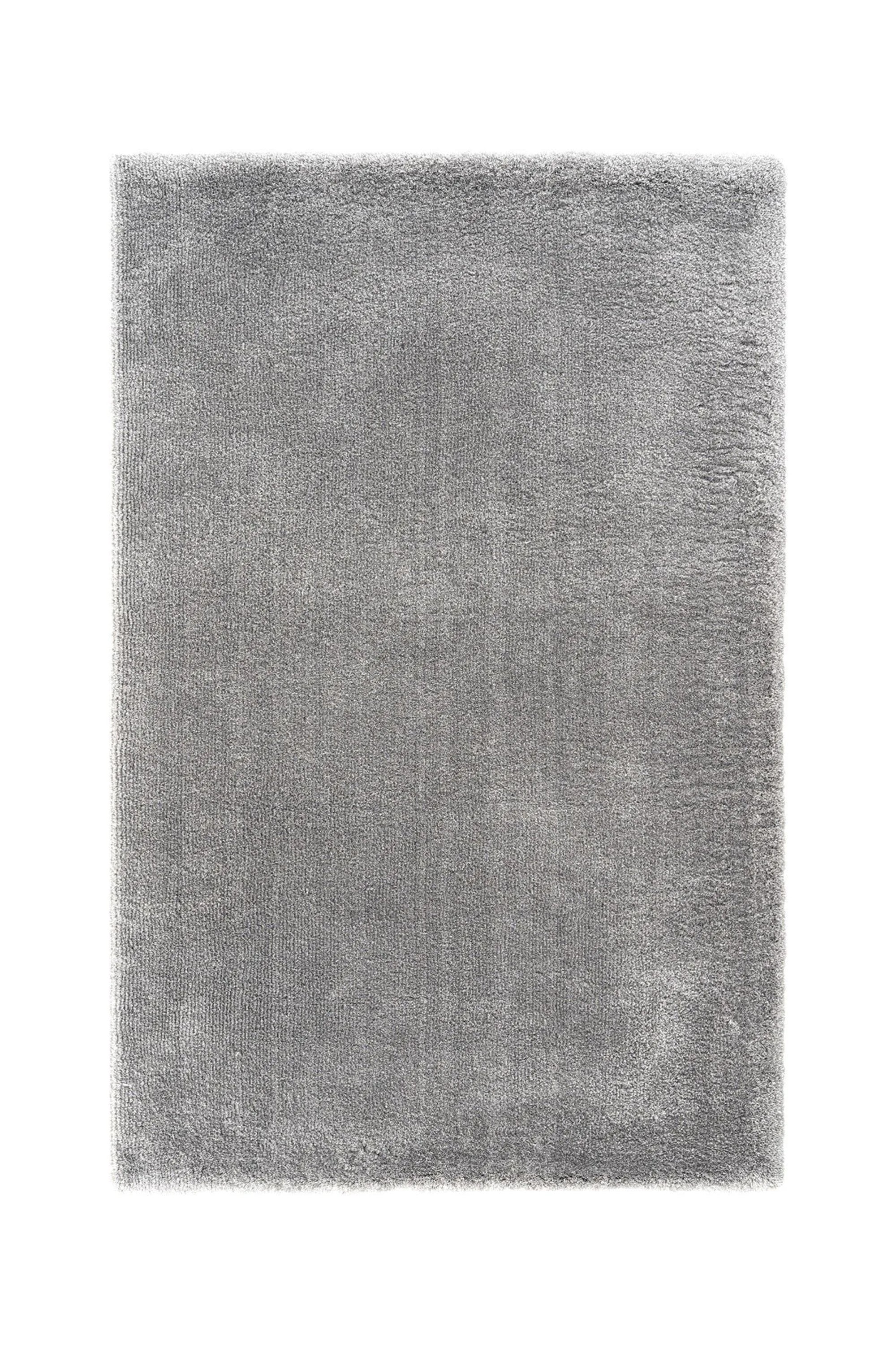 Gray rectangular handcrafted rug with a soft, plush texture and subtle tonal variation.