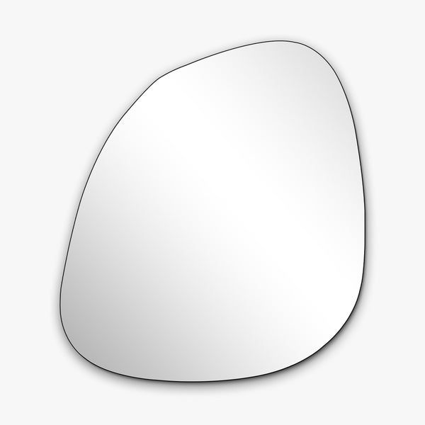 Irregular frameless blob-shaped wall mirror with a smooth reflective surface, featuring an organic, asymmetrical silhouette.