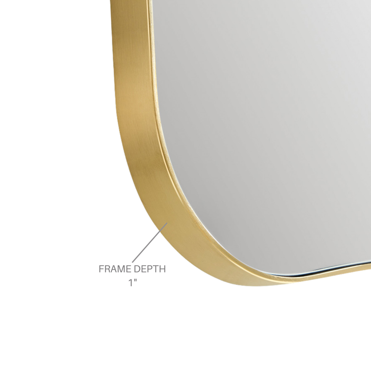 Gold mirror frame detail with 1-inch depth.