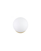 Round wall sconce with an opaque white glass globe and a polished brass wall mount.