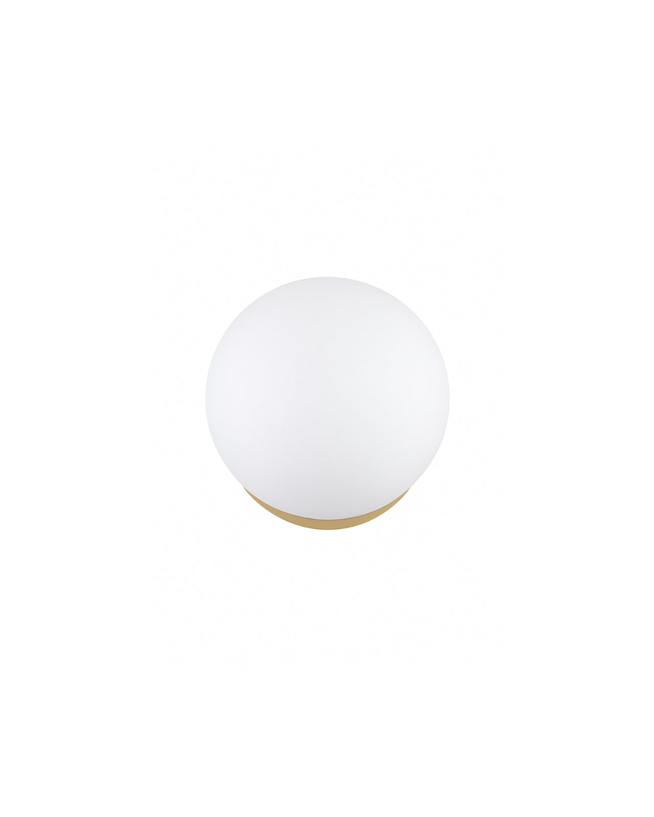 Round wall sconce with an opaque white glass globe and a polished brass wall mount.