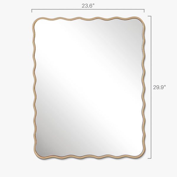 Rectangular wall mirror with a gold frame and softly wavy edges, measuring 23.6 inches wide by 29.9 inches high.