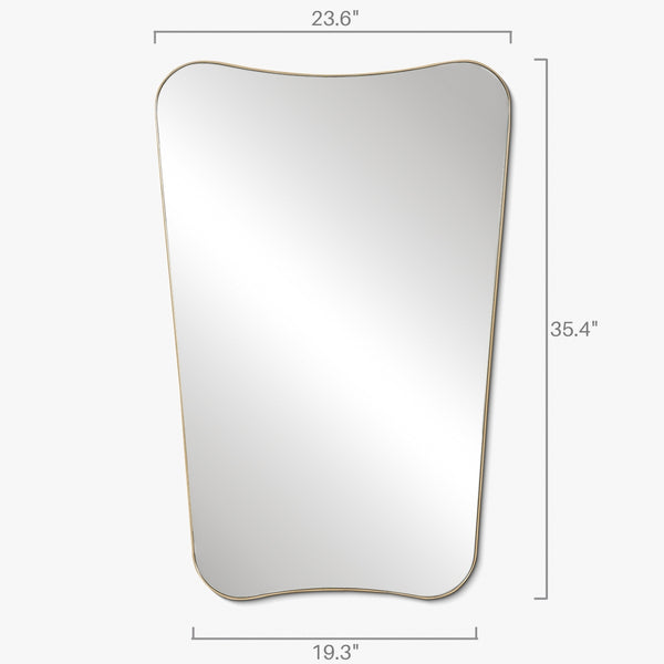 Butterfly-shaped wall mirror with labeled dimensions: 23.6 inches wide at the top, 19.3 inches wide at the bottom, and 35.4 inches tall.