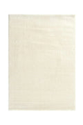 Beige rectangular handcrafted rug with a soft, smooth texture.